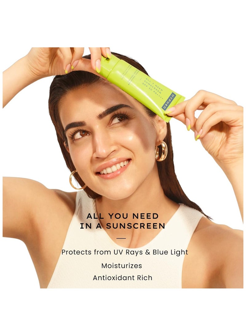 HYPHEN All I Need Sunscreen SPF 50 PA ++++ for Dry, Oily, All Skin Types, 50ml  - Image 2