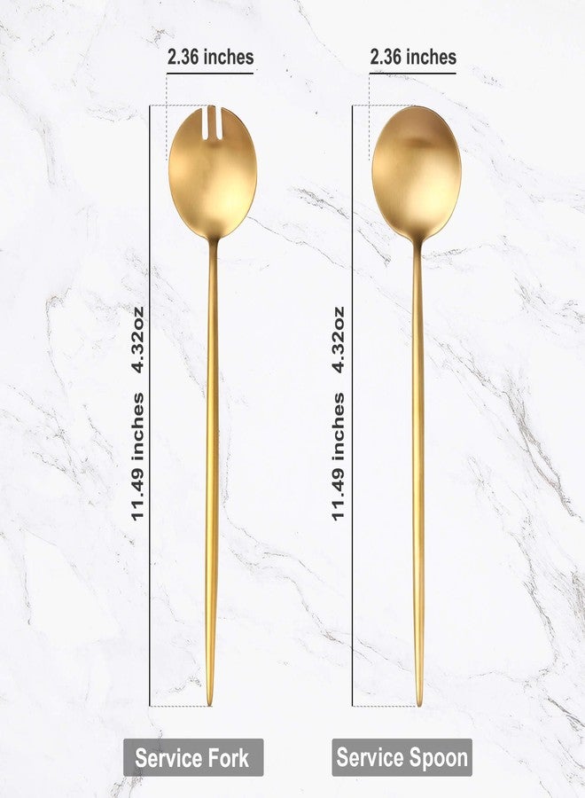 Lemeya Gold Salad Serving Utensils,Serving Spoons Stainless Steel,2Pcs Long Handle Salad Servers 11.42 Inch,Salad Utensils for Serving,Matte Finish,Dishwasher Safe - Image 2