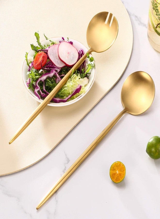Lemeya Gold Salad Serving Utensils,Serving Spoons Stainless Steel,2Pcs Long Handle Salad Servers 11.42 Inch,Salad Utensils for Serving,Matte Finish,Dishwasher Safe - Image 3