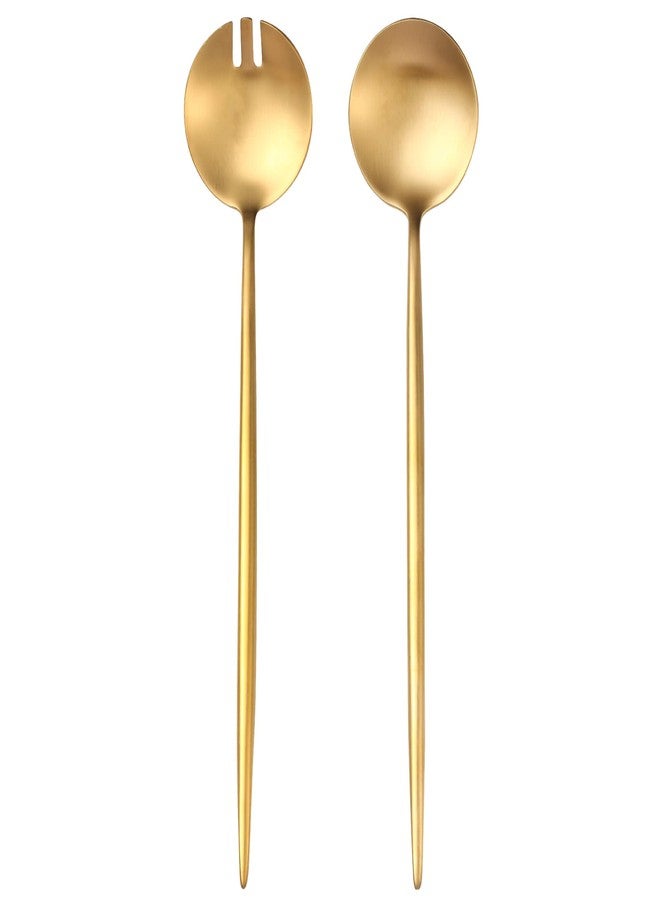 Lemeya Gold Salad Serving Utensils,Serving Spoons Stainless Steel,2Pcs Long Handle Salad Servers 11.42 Inch,Salad Utensils for Serving,Matte Finish,Dishwasher Safe - Image 1