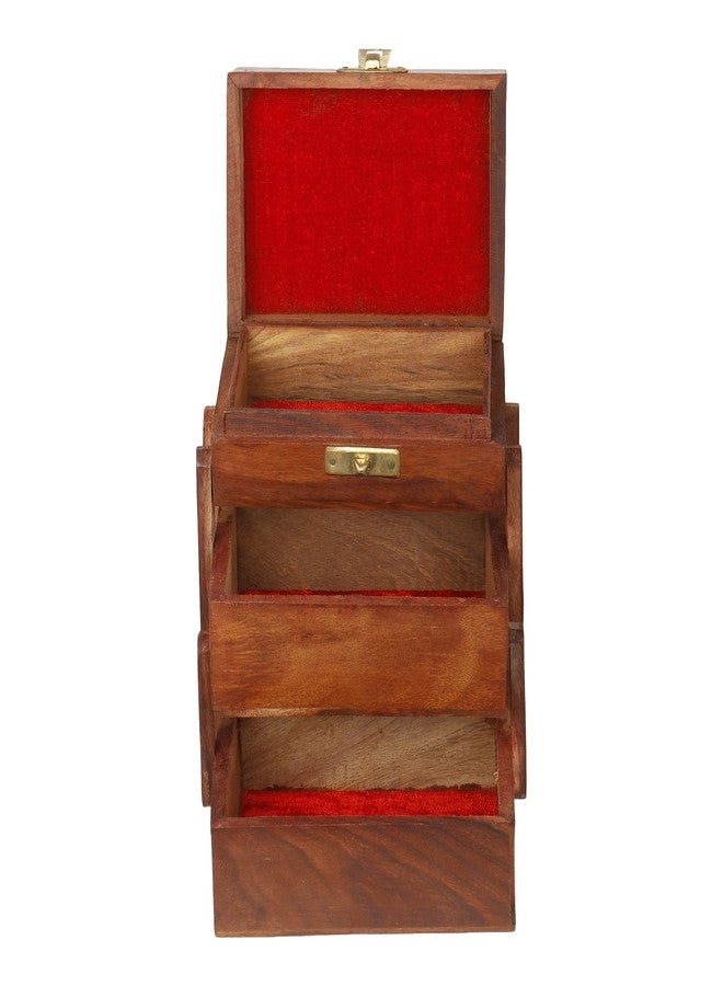 CRAFTHUT Wooden Jewelry Organizer Box with 3 Drawers – Elegant Storage for Rings, Earrings, Necklaces & Bracelets (5 x 3.5 x 7.5 Inches) - Image 4