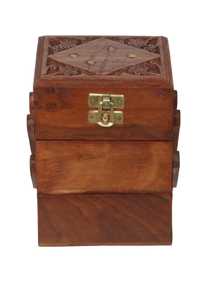 CRAFTHUT Wooden Jewelry Organizer Box with 3 Drawers – Elegant Storage for Rings, Earrings, Necklaces & Bracelets (5 x 3.5 x 7.5 Inches) - Image 2