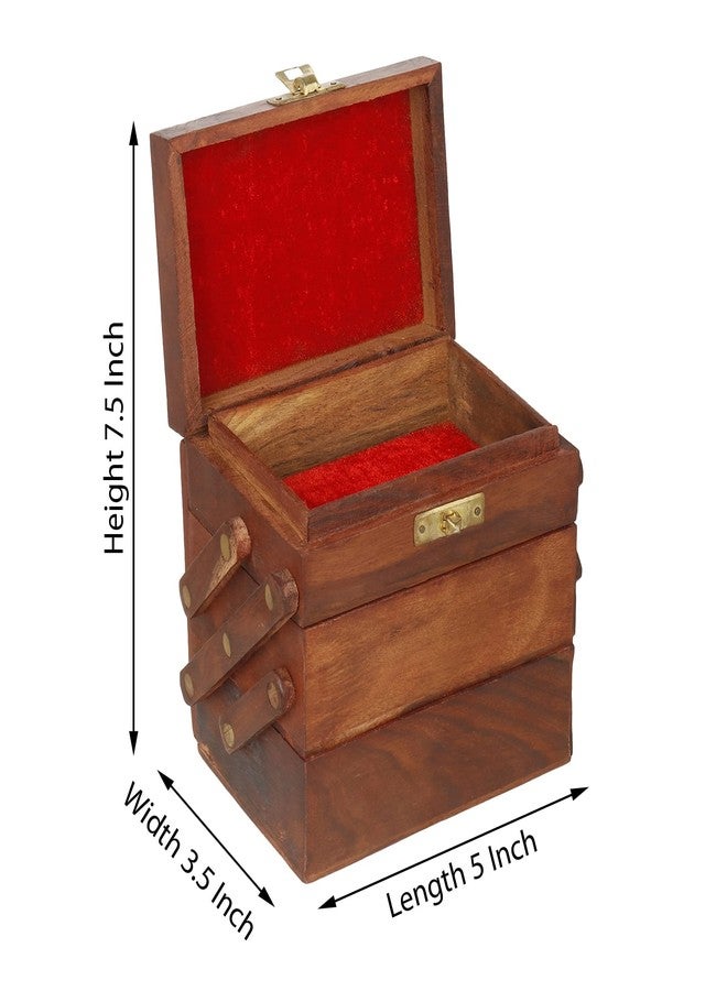 CRAFTHUT Wooden Jewelry Organizer Box with 3 Drawers – Elegant Storage for Rings, Earrings, Necklaces & Bracelets (5 x 3.5 x 7.5 Inches) - Image 3