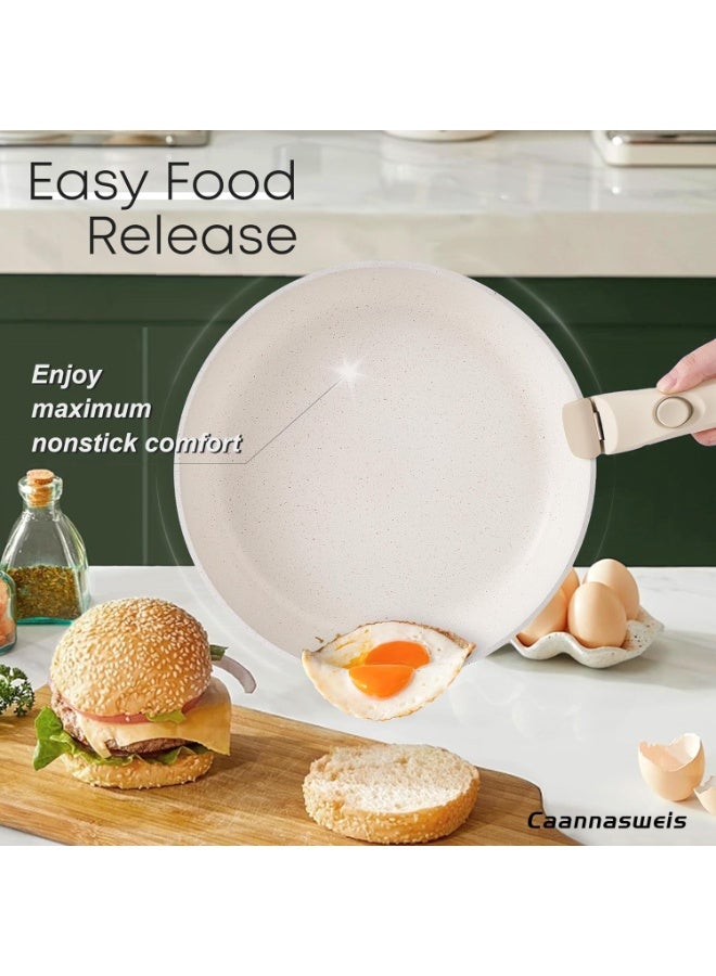 طقم أواني طبخ غير لاصقة قابلة للفصل من Caannasweis - أواني ومقالي حثية قابلة للتكديس بمقابض قابلة للإزالة، آمنة لغسلها في غسالة الصحون - للتخييم في عربة سكن متنقلة، استخدام الفرن والموقد، 15 قطعة. - Image 4