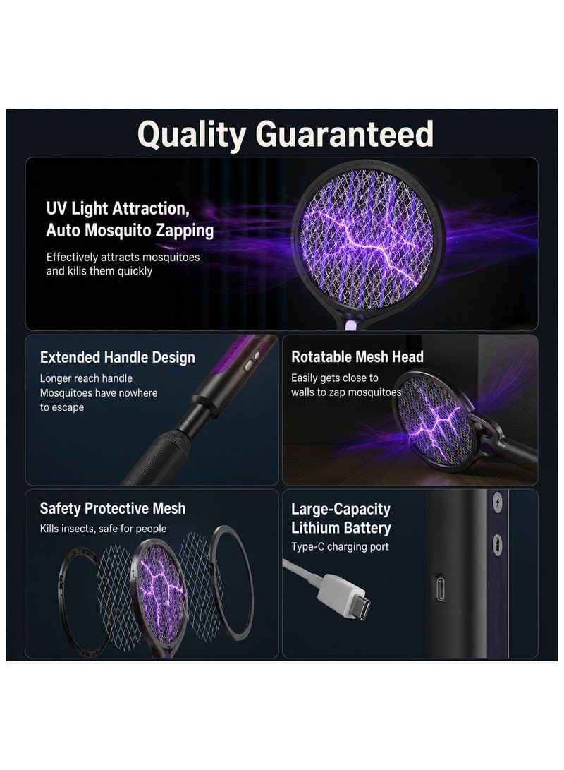 jaexest Electric Fly Killer Swatter Racket with Rotating Head & Telescopic Handle, 2-in-1 Rechargeable Mosquito Killer, UV Attraction Mode, Foldable Design, Indoor & Outdoor Insect Zapper for Home Office & Camping - Image 2
