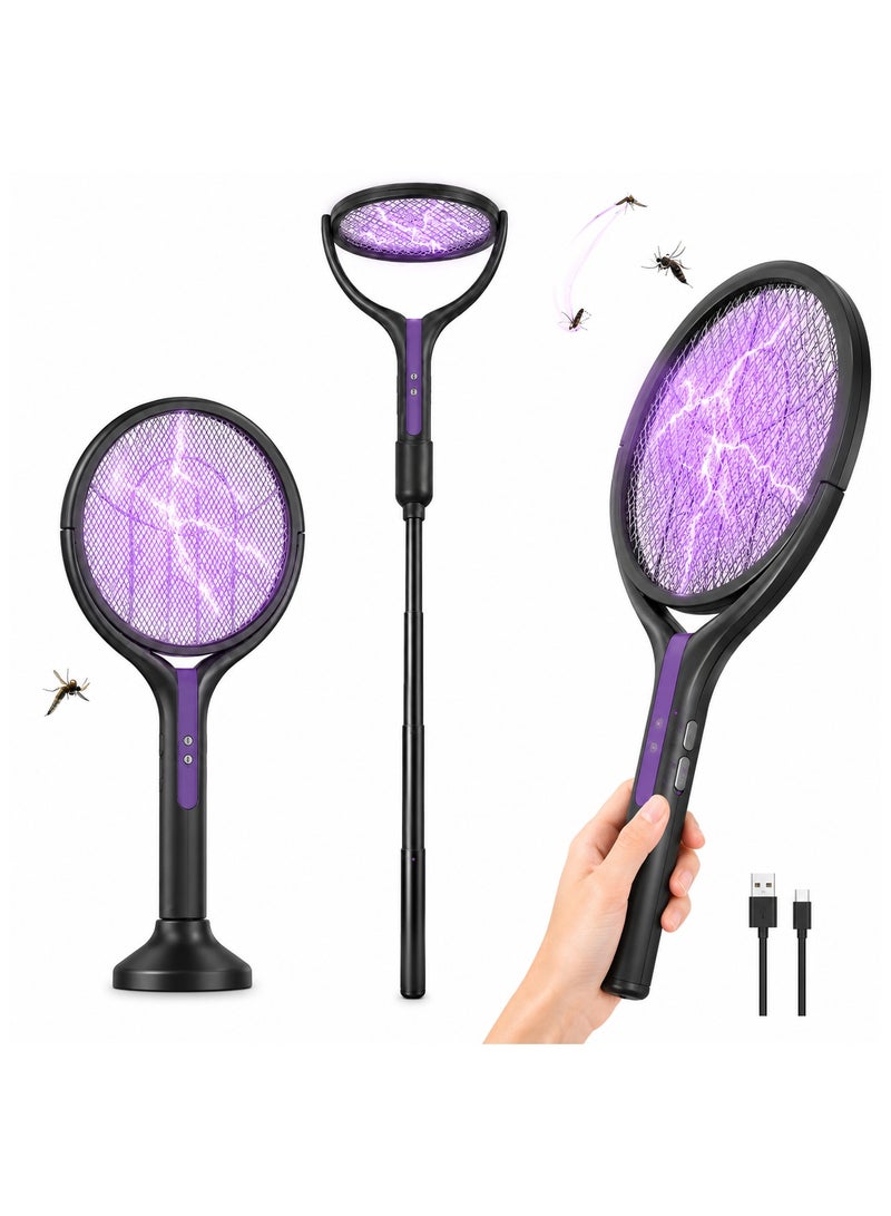jaexest Electric Fly Killer Swatter Racket with Rotating Head & Telescopic Handle, 2-in-1 Rechargeable Mosquito Killer, UV Attraction Mode, Foldable Design, Indoor & Outdoor Insect Zapper for Home Office & Camping - Image 1