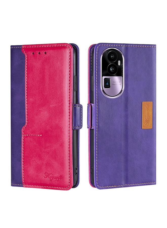 اس-توب جراب لهاتف OPPO Reno10 Pro+ 5G، جراب هاتف جلدي بلون متباين مع مشبك جانبي - Image 1