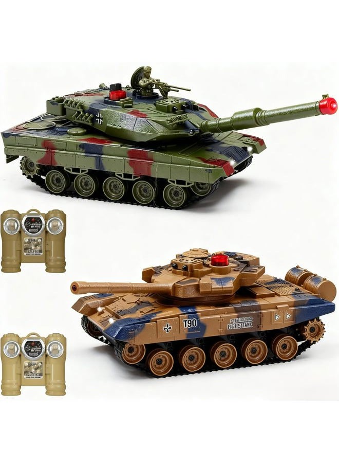 Fistone 1/24 Scale 2.4G RC Tanks Set: T90 & Leopard Battle Tanks with Realistic Sounds, Lights, Life Indicators, Spray, Ideal Gift for Kids & Adults - Image 1