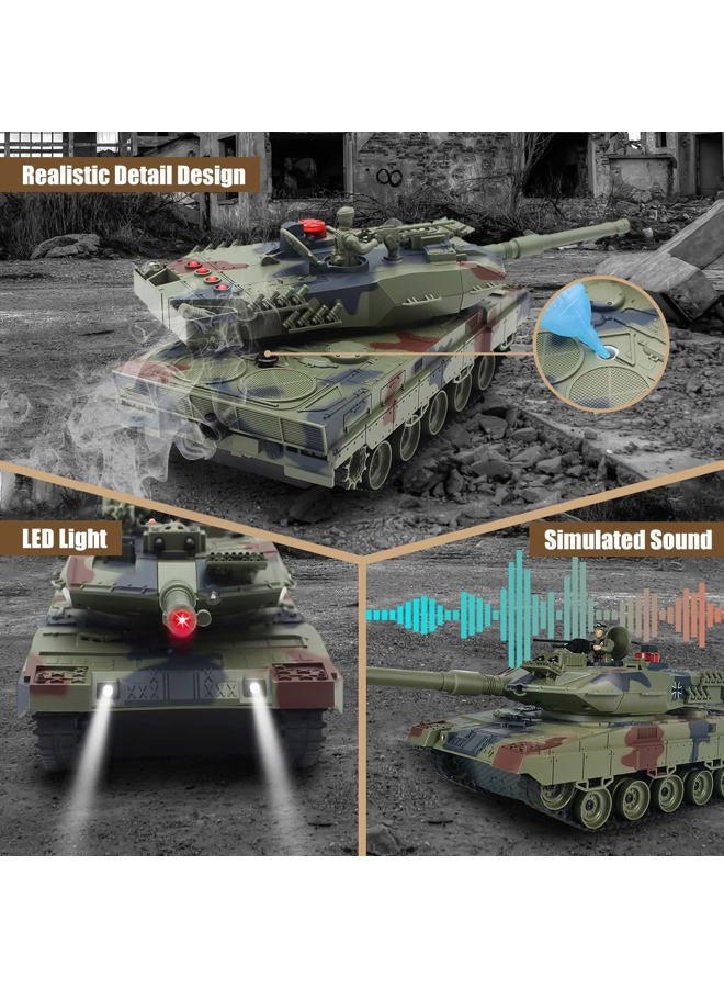 Fistone 1/24 Scale 2.4G RC Tanks Set: T90 & Leopard Battle Tanks with Realistic Sounds, Lights, Life Indicators, Spray, Ideal Gift for Kids & Adults - Image 3