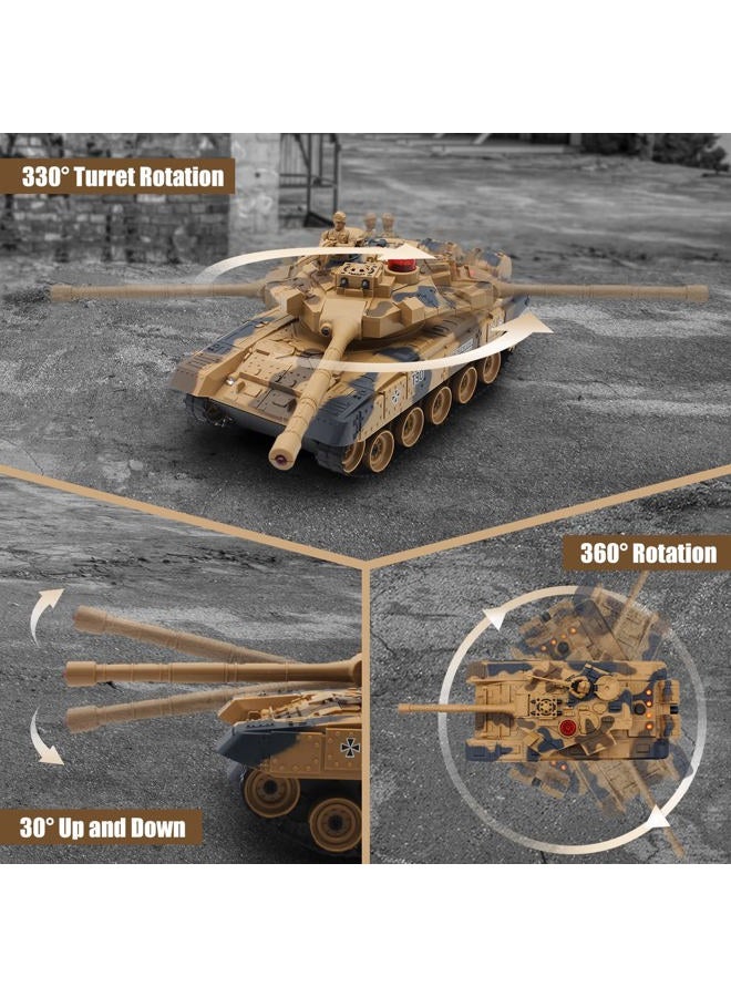 Fistone 1/24 Scale 2.4G RC Tanks Set: T90 & Leopard Battle Tanks with Realistic Sounds, Lights, Life Indicators, Spray, Ideal Gift for Kids & Adults - Image 2