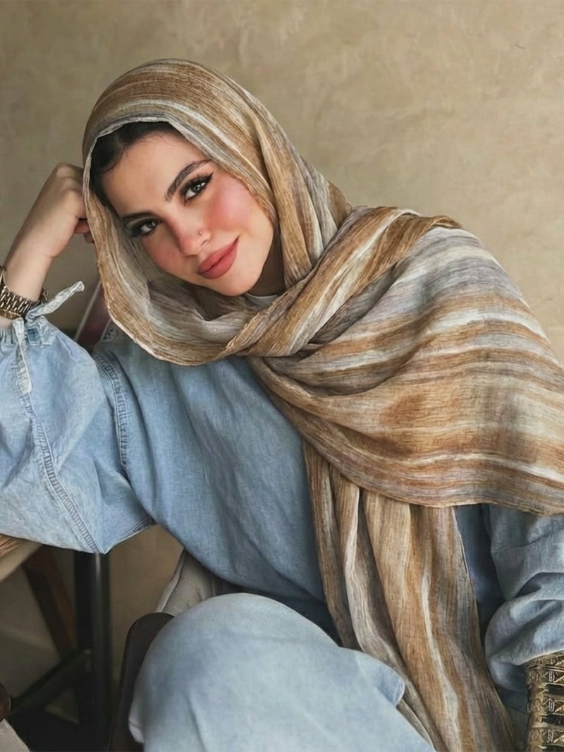 New Viscose Scarf Gradient Tie-Dye Stripe Headscarf Retro Versatile Printed Women's Pleated Shawl