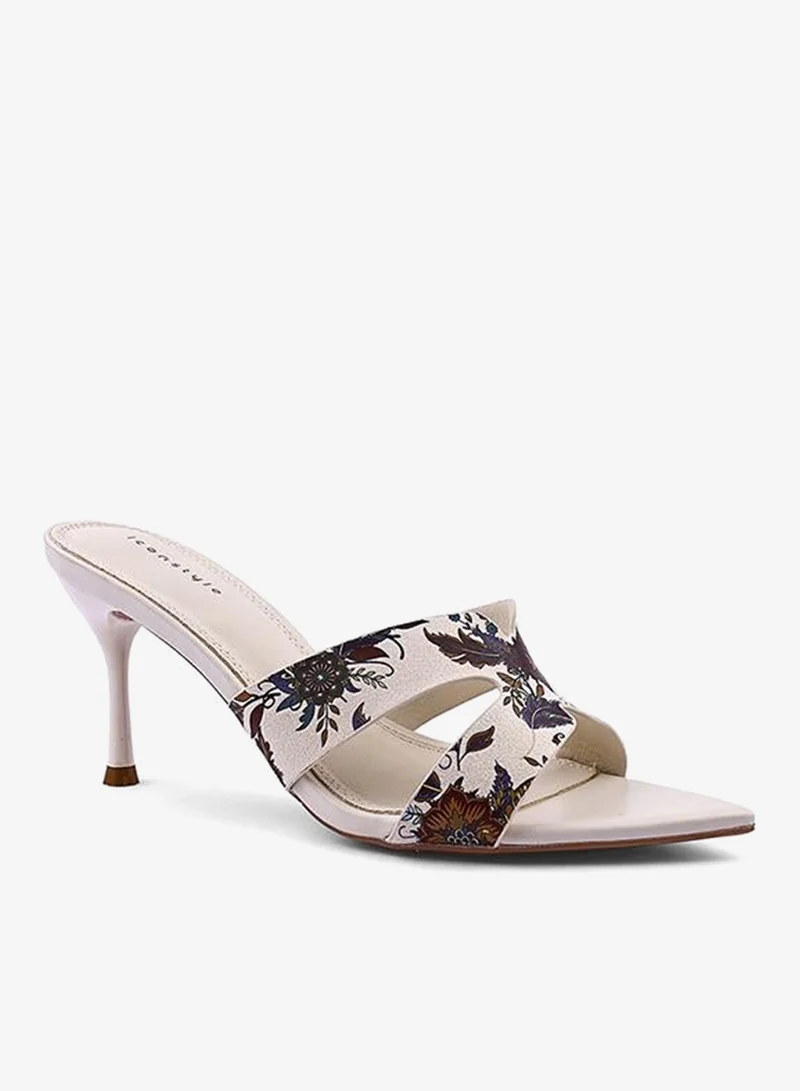 أيقون صنادل نسائية بكعب وطبعات زهور