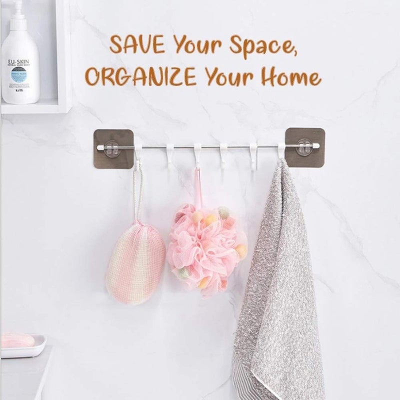 GREEYA Self Adhesive Stainless Steel Rod with 6 Hooks Wall Mounted Kitchen Utensil Hanging Rack Holder | Bathroom Towel Hanger (Steel Rail Hook) - Image 5