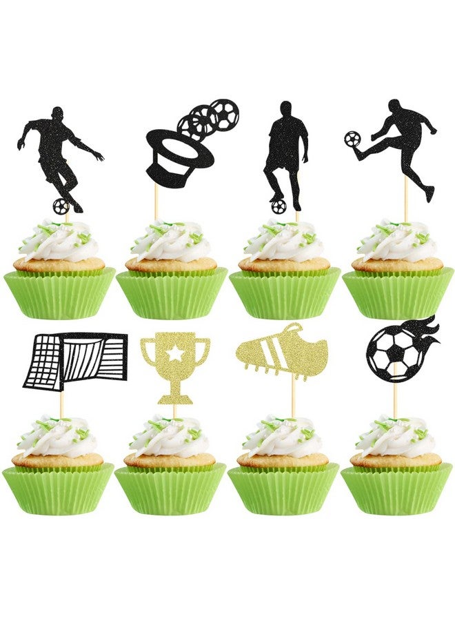 Sotpot 32 pcs Glitter Soccer Cupcake Toppers, Soccer Ball Football Cupcake Toppers Sport Themed Party Decoration for Man Boy Birthday Baby Shower World Soccer Cup Party Cake Decor - Image 1
