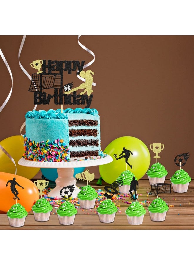 Sotpot 32 pcs Glitter Soccer Cupcake Toppers, Soccer Ball Football Cupcake Toppers Sport Themed Party Decoration for Man Boy Birthday Baby Shower World Soccer Cup Party Cake Decor - Image 5
