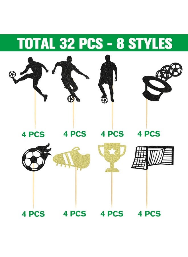 Sotpot 32 pcs Glitter Soccer Cupcake Toppers, Soccer Ball Football Cupcake Toppers Sport Themed Party Decoration for Man Boy Birthday Baby Shower World Soccer Cup Party Cake Decor - Image 3