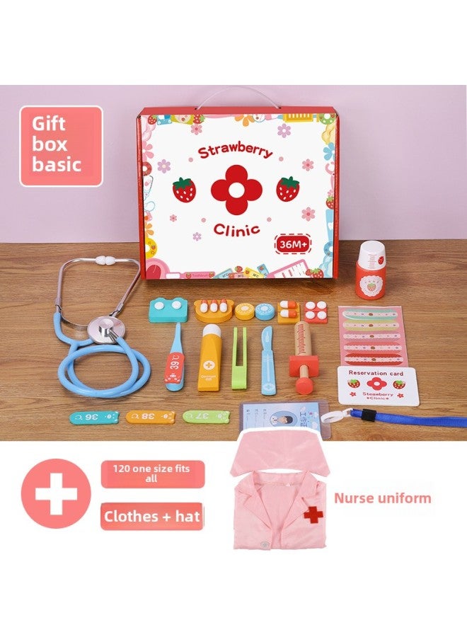 Children's Wooden Small Doctor Toy Doctor Nurse Injection Play House Boy Girl Stethoscope Baby Gift-Color:Gift Box Small Doctor [basic] + Nurse's Clothing  - Image 1