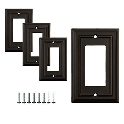 SLEEKLIGHTING Pack of 4 Wall Plate Outlet Switch Covers by SleekLighting | Black Architecture Wall plates| Variety of Styles: Rocker/Receptacle/Toggle / & Combo | Size: 1 Gang Decorator - Image 1