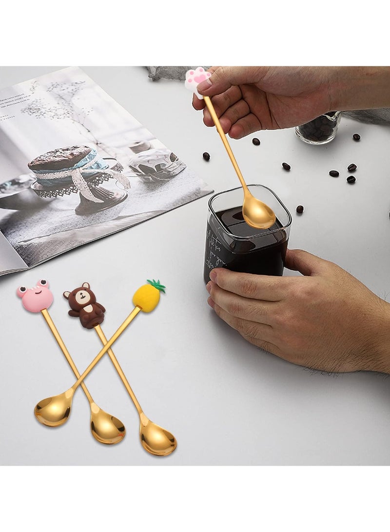 Selens A set of 6 gold-colored metal tea spoons with silicone cartoon people at the top for adults and children, home, work, and travel - Image 2