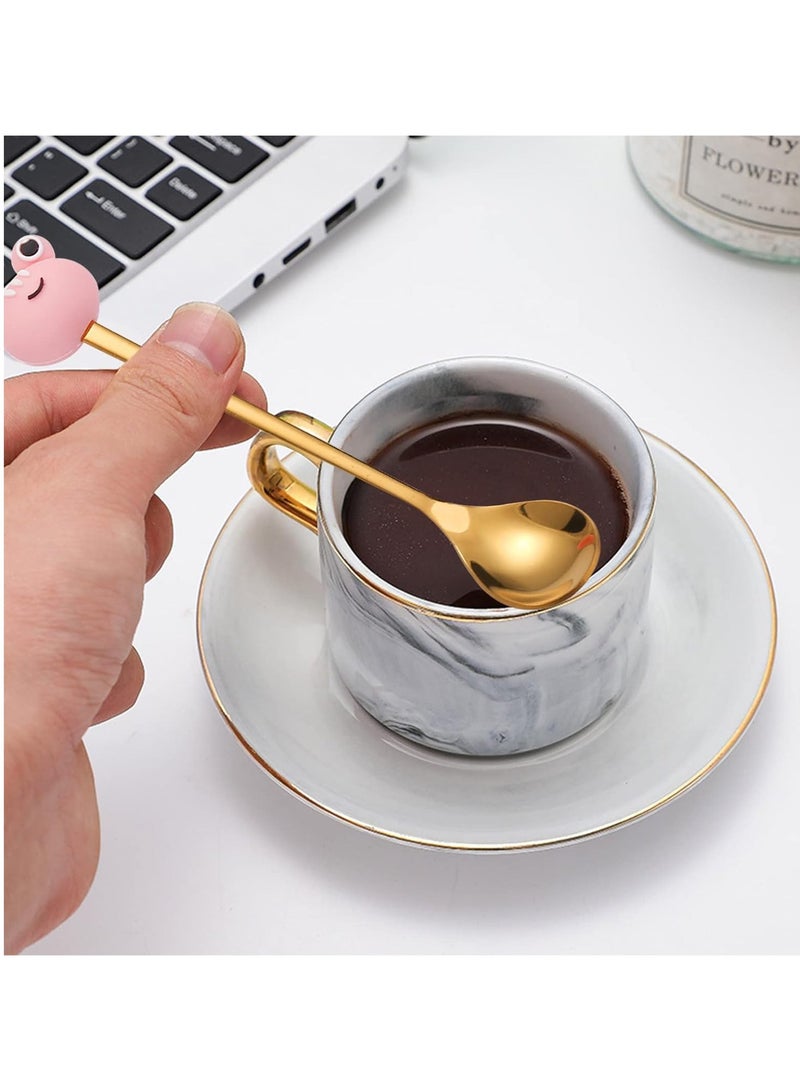 Selens A set of 6 gold-colored metal tea spoons with silicone cartoon people at the top for adults and children, home, work, and travel - Image 5