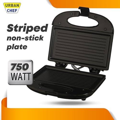 Urban Chef Sandwich Maker | 1 Year Warranty | Grill and Toast Electric, Grill Sandwich Maker, Toaster Griller, Sandwich Toaster, Thermostat Knob (750W, Black) - Image 4