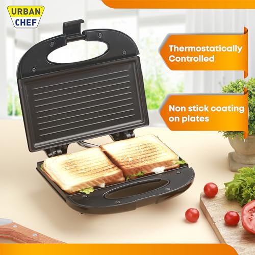 Urban Chef Sandwich Maker | 1 Year Warranty | Grill and Toast Electric, Grill Sandwich Maker, Toaster Griller, Sandwich Toaster, Thermostat Knob (750W, Black) - Image 5
