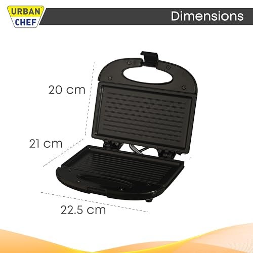 Urban Chef Sandwich Maker | 1 Year Warranty | Grill and Toast Electric, Grill Sandwich Maker, Toaster Griller, Sandwich Toaster, Thermostat Knob (750W, Black) - Image 3