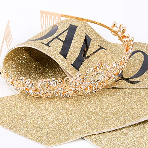 COCIDE Birthday Queen Sash & Rhinestone Tiara Set Gold Happy Birthday Crowns for Women Party Decoration Kit Rhinestone Headband for Women Glitter Crystal Hair Accessories for Cake Topper - Image 5