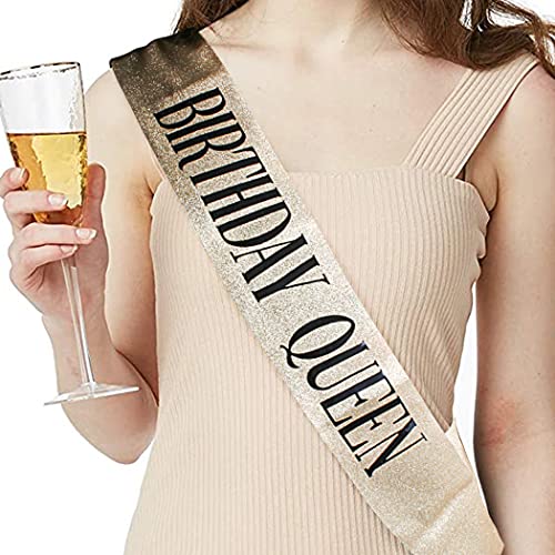 COCIDE Birthday Queen Sash & Rhinestone Tiara Set Gold Happy Birthday Crowns for Women Party Decoration Kit Rhinestone Headband for Women Glitter Crystal Hair Accessories for Cake Topper - Image 3