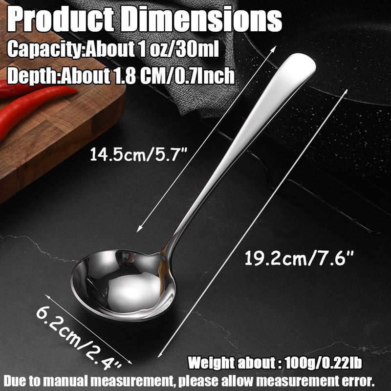 Wenkoni Small Soup Ladles Sauce Ladles Gravy Soup Spoon Ladles 2 Pack Sus 304 Non-Magnetic Stainless Steel 7.6"" Round Ladles (Color:Silver). - Image 2