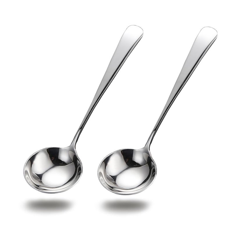 Wenkoni Small Soup Ladles Sauce Ladles Gravy Soup Spoon Ladles 2 Pack Sus 304 Non-Magnetic Stainless Steel 7.6"" Round Ladles (Color:Silver). - Image 1