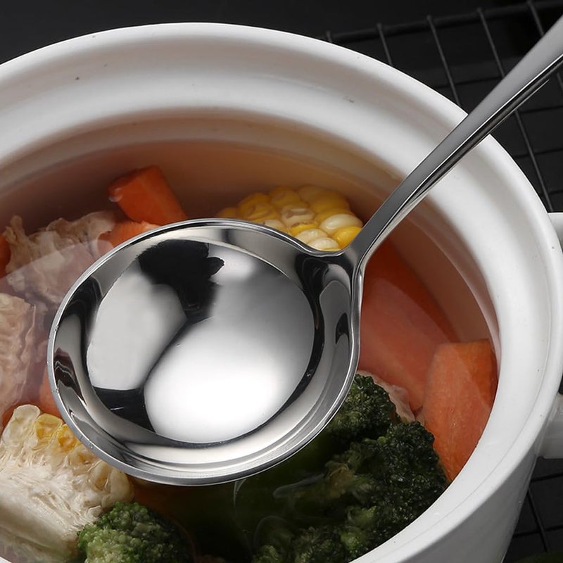 Wenkoni Small Soup Ladles Sauce Ladles Gravy Soup Spoon Ladles 2 Pack Sus 304 Non-Magnetic Stainless Steel 7.6"" Round Ladles (Color:Silver). - Image 4