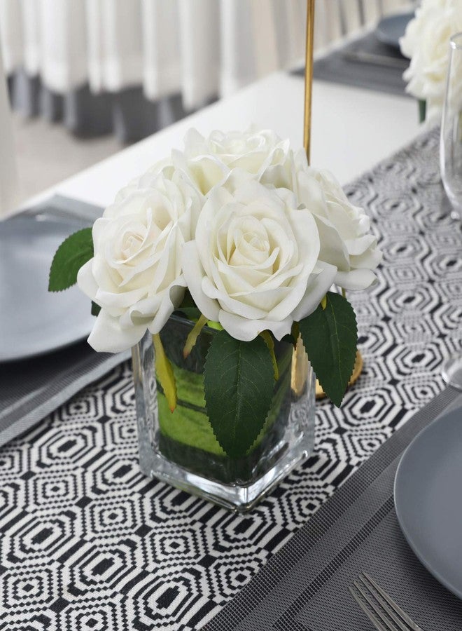 Fule Artificial Velvet Rose Flower Centerpiece Arrangement in vase for Home Wedding Decoration (Ivory) - Image 2