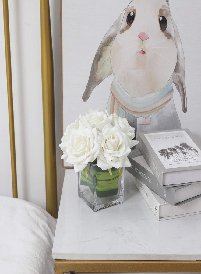 Fule Artificial Velvet Rose Flower Centerpiece Arrangement in vase for Home Wedding Decoration (Ivory) - Image 4