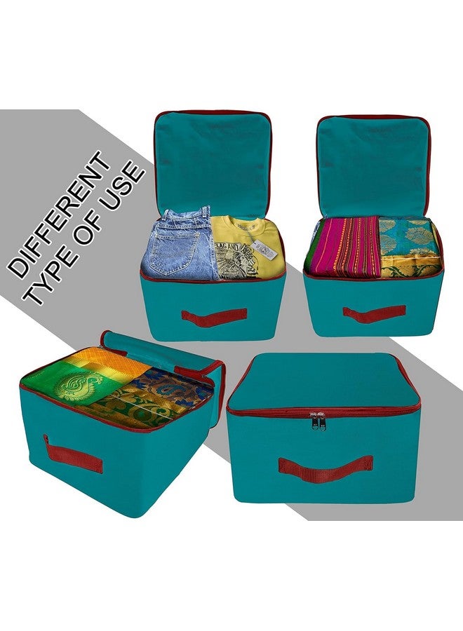TULMAN 3 Pack Nylon Wardrobe Bag, Underbed Storage, Moisture-Proof Saree Cover with Zipper Closure & Handle - Turquoise (36 x 22.5 x 34 cm), Portable Clothes and Bedding Organizer - Image 5
