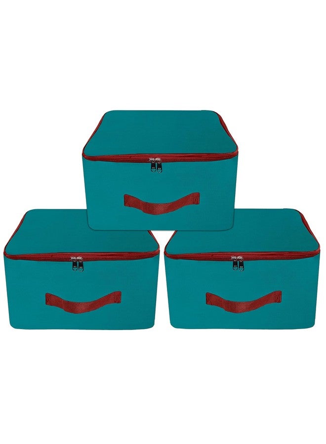 TULMAN 3 Pack Nylon Wardrobe Bag, Underbed Storage, Moisture-Proof Saree Cover with Zipper Closure & Handle - Turquoise (36 x 22.5 x 34 cm), Portable Clothes and Bedding Organizer - Image 1