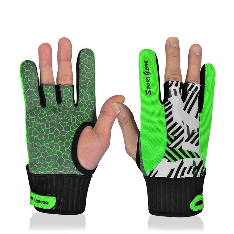Mumian Professional Anti-Skid Bowling Gloves Comfortable Bowling Accessories Semi-Finger Instruments Sports Gloves Mittens for Bowling (Green, L) - Image 1