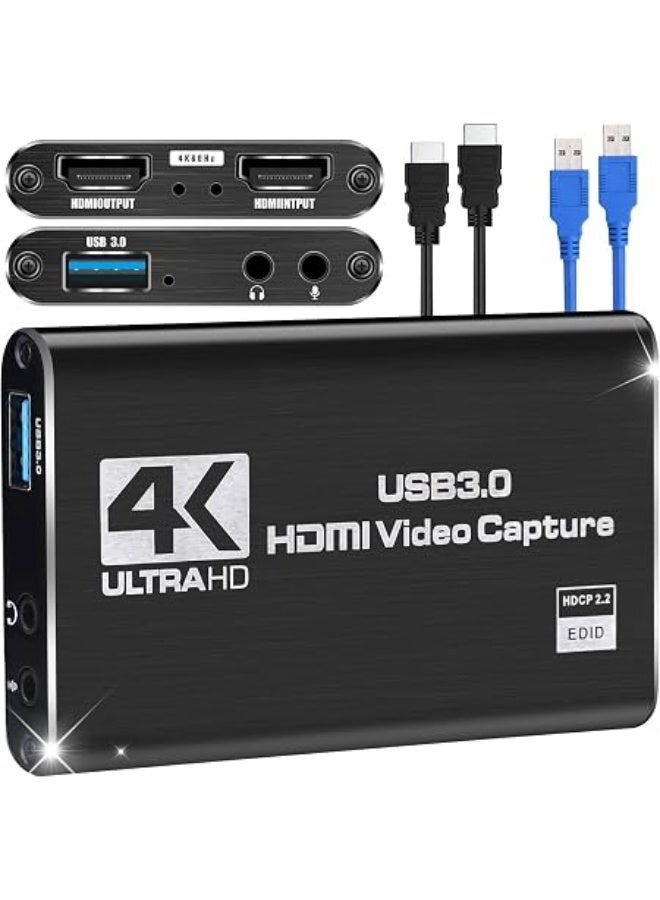4K HDMI to USB 3.0 Video Capture Card with Loop Out 1080P 60FPS Game Recorder for Live Streaming Compatible with OBS Windows Linux Mac PS4 PS5 Gaming Devices - Image 1