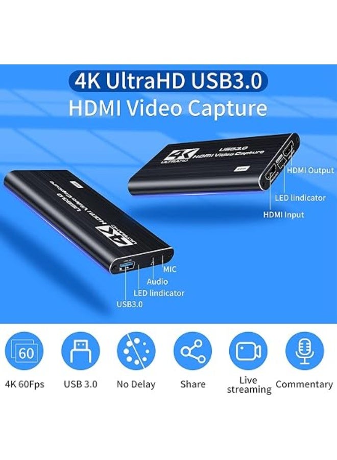 4K HDMI to USB 3.0 Video Capture Card with Loop Out 1080P 60FPS Game Recorder for Live Streaming Compatible with OBS Windows Linux Mac PS4 PS5 Gaming Devices - Image 5