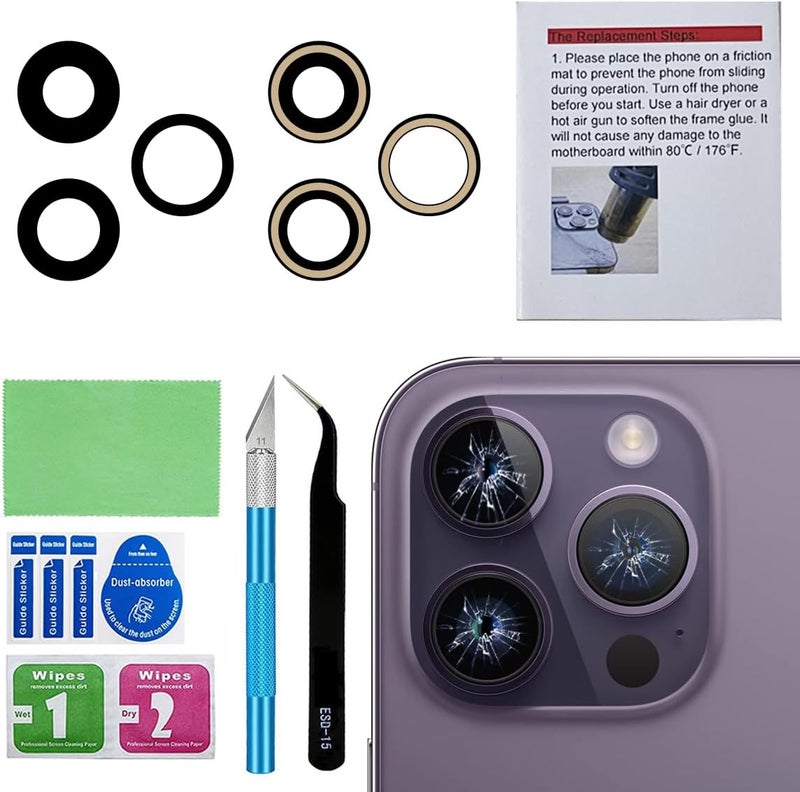 Perzework زجاج عدسة الكاميرا الخلفية البديل الأصلي لجهاز آيفون 14 برو وآيفون 14 برو ماكس مع لاصق مثبت مسبقًا وأدوات إصلاح - Image 1
