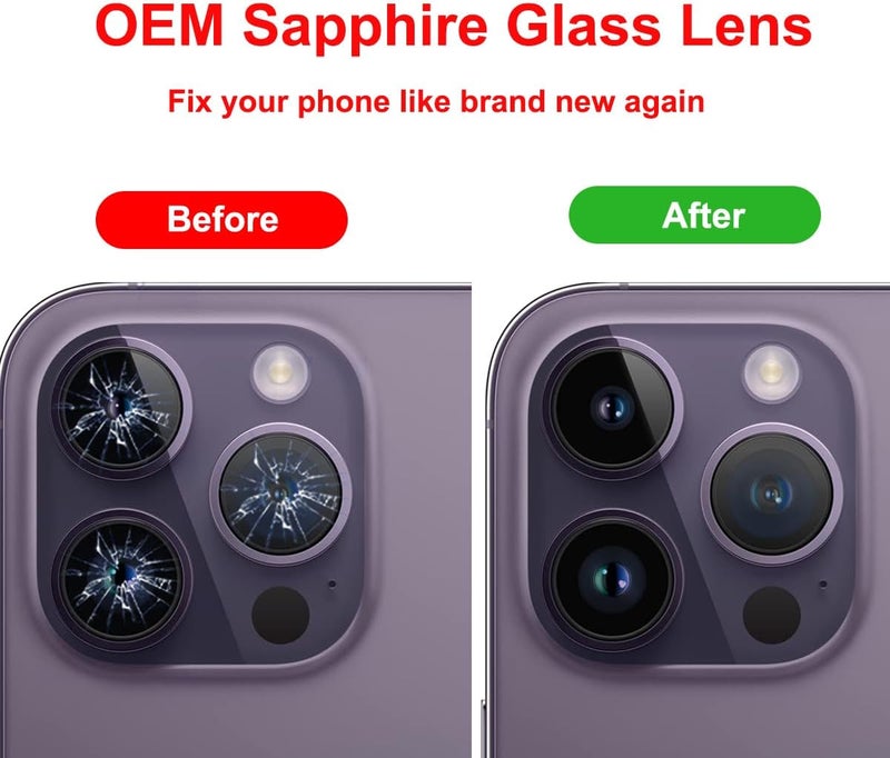 Perzework زجاج عدسة الكاميرا الخلفية البديل الأصلي لجهاز آيفون 14 برو وآيفون 14 برو ماكس مع لاصق مثبت مسبقًا وأدوات إصلاح - Image 4