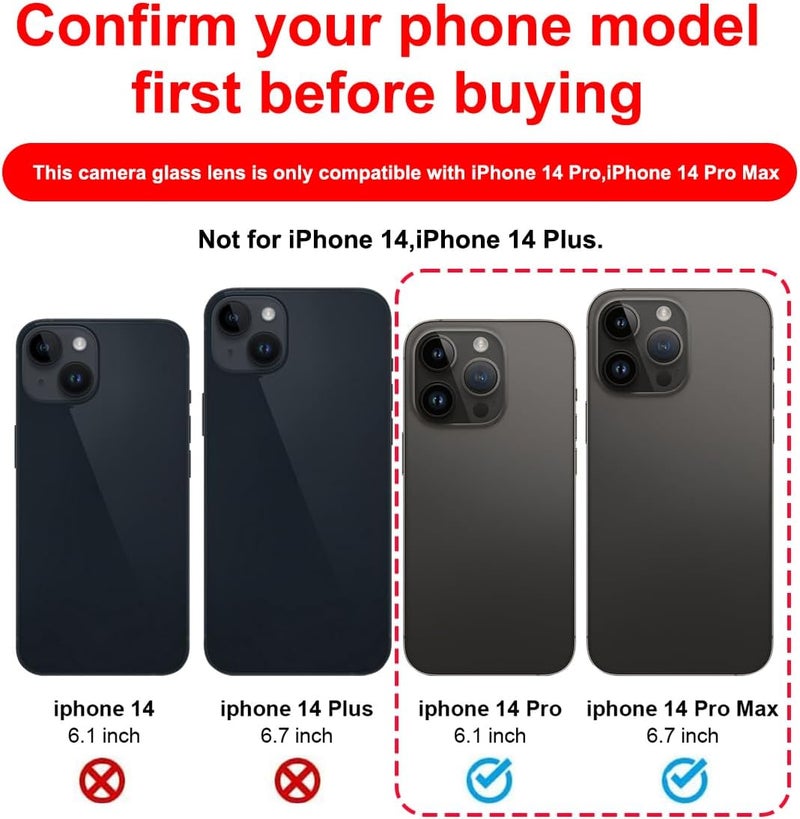 Perzework زجاج عدسة الكاميرا الخلفية البديل الأصلي لجهاز آيفون 14 برو وآيفون 14 برو ماكس مع لاصق مثبت مسبقًا وأدوات إصلاح - Image 2
