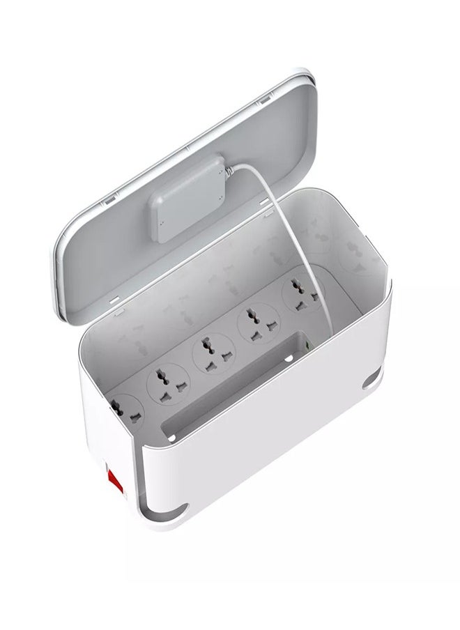 LDNIO - 3-in-1 USB-C Power Extension Cord with 15W Wireless Charger and Cable Management Box 5 Universal Outlets 20W USB-C PP 2 USB-A QC3.0 18W 2M Cable Power Strip Elegant Organizer Box (3 in 1) - Image 1