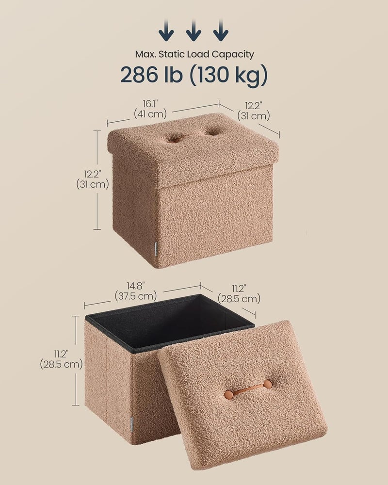 SONGMICS Small Folding Storage Ottoman, Foot Rest Stool, 12.2 x 16.1 x 12.2 Inches, Ottoman with Storage, Load up to 286 lb, for Living Room, Bedroom, Dorm, Camel Brown - Image 3