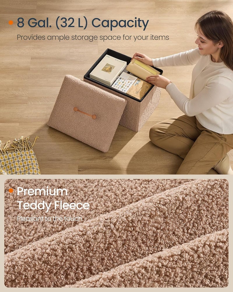 SONGMICS Small Folding Storage Ottoman, Foot Rest Stool, 12.2 x 16.1 x 12.2 Inches, Ottoman with Storage, Load up to 286 lb, for Living Room, Bedroom, Dorm, Camel Brown - Image 5