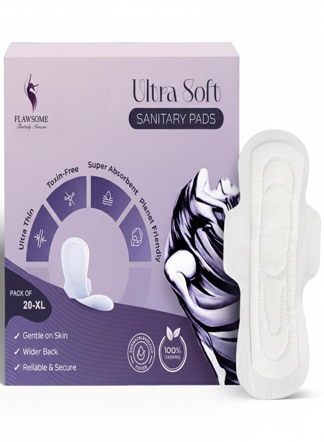 Flawsome Sanitary Pads for GIrls and Women | Rash Free Pad | Ultra Soft Pads | 100% Organic Cotton | Size-XL (Pack of 20-XL) - Image 1