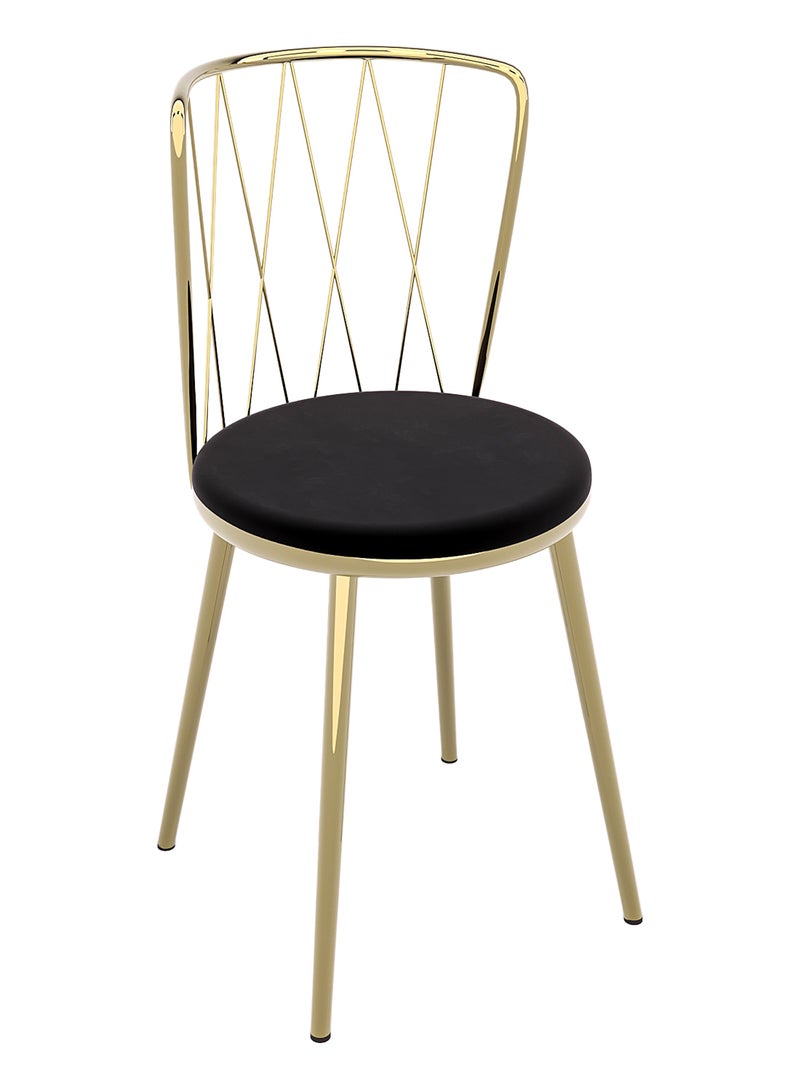 DANTA HOME Dressing Chair With Comfortable Velvet Seat For Makeup Table, Study And Work, With A Solid Metal Structure - Black/Gold  - Image 1