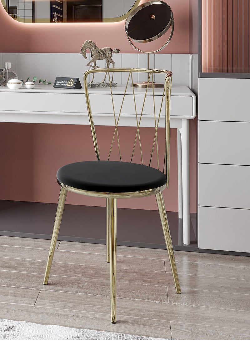 DANTA HOME Dressing Chair With Comfortable Velvet Seat For Makeup Table, Study And Work, With A Solid Metal Structure - Black/Gold  - Image 2