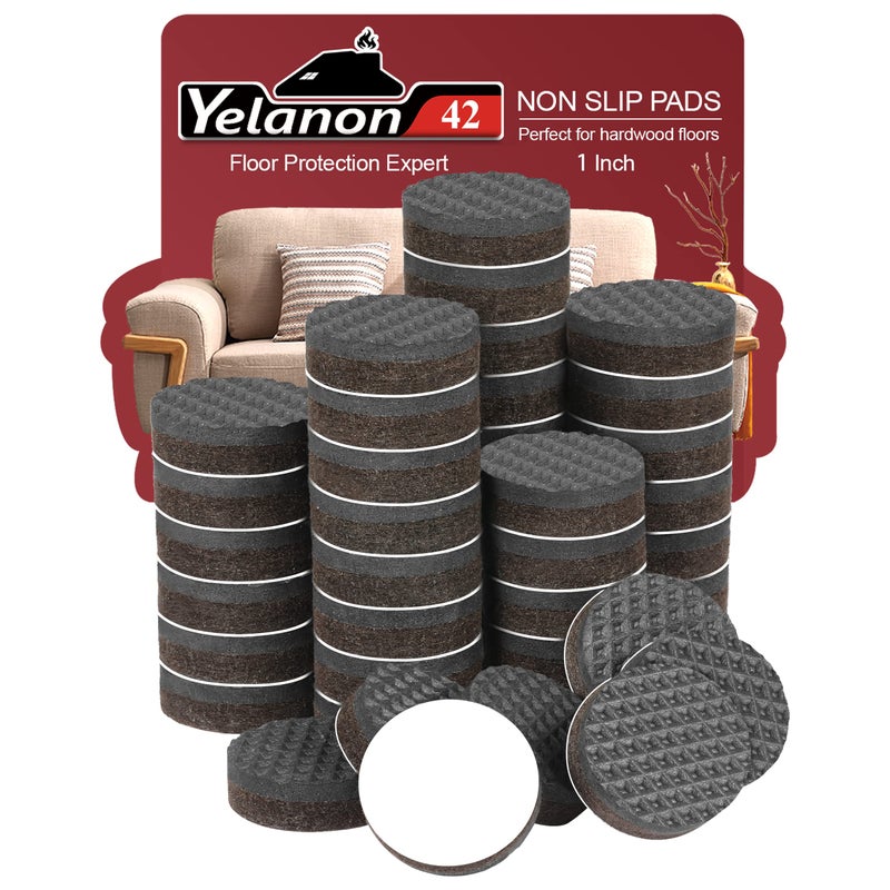 Yelanon Non Slip Furniture Pads 42 pcs 1 Furniture Grippers Non Skid for Furniture LegsSelf Adhesive Rubber Feet Furniture Feet Anti Skid Hardwood Floor Protector for Keep Couch Stoppers