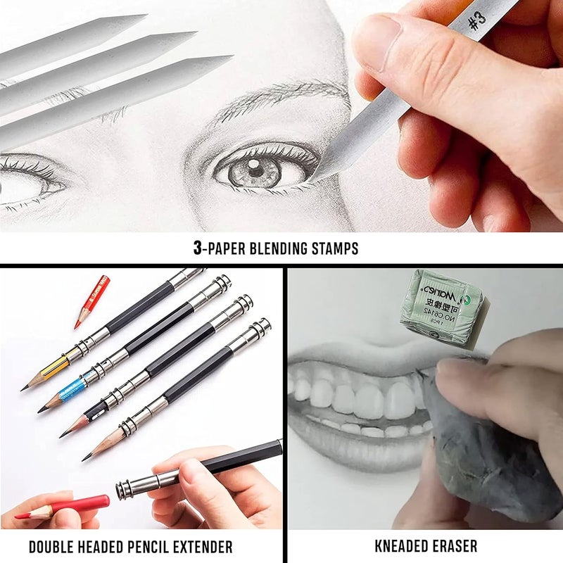 DaKos 41 pcs. Professional Sketching Set for Artists, Drawing Tool Kit for Beginners, Complete Sketching Pencil Set for Kids with Easy Carry Canvas Rolling Pouch & Storage Box - Image 5